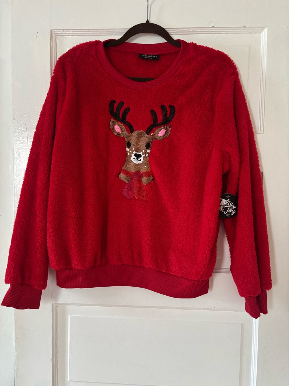 Red Women's Holiday Reindeer Fleece Sweater